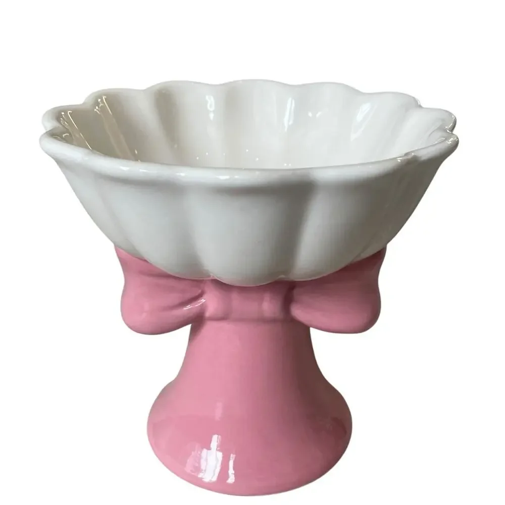 Pink Bow Raised Ceramic Pet Bowl 5